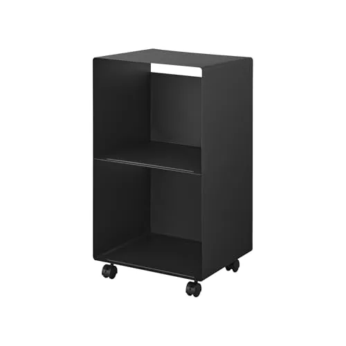 Yamazaki 10230 Tower Schallplatten-Regal mit Rollen – Schwarz, Minimalistisch - Praktisches 2-stöckiges Regal für Schallplatten, flexibel dank Rollen. Mit magnetischem Zubehör zur individuellen Organisation. Maße: 40 x 38 x 73,3 cm (L x B x H). Ideal für jeden Wohnraum.