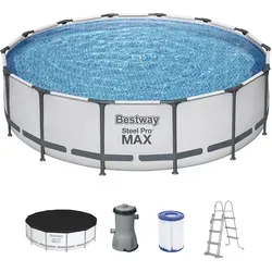 Bestway Steel MAX Pro Pool Set 427x107cm - Swimmingpool Set mit einfacher Montage, robustem DuraPlus Material und einem großen Fassungsvermögen von 13.030 Litern für erfrischenden Badespaß im Garten.