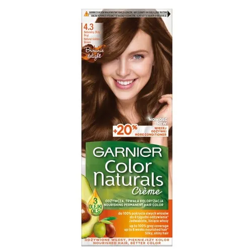 Garnier Color Naturals Creme Haarfarbe 4.3 - Intensive Farbpflege - Haarfarben für Damen, permanente Haarfarbe mit tiefenwirksamen Pigmenten für langanhaltende, lebendige Farbergebnisse und strahlenden Glanz. Perfekt zum Kaschieren grauer Haare.