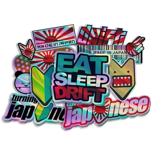 Finest Folia JDM Aufkleber Set für Auto Motorrad Helm Japan Stickerbomb japanische OEM Sticker Tuning Autoaufkleber Folie selbstklebend wetterfest R207 (Stickerbogen 1, Mit Hologramm Effekt)
