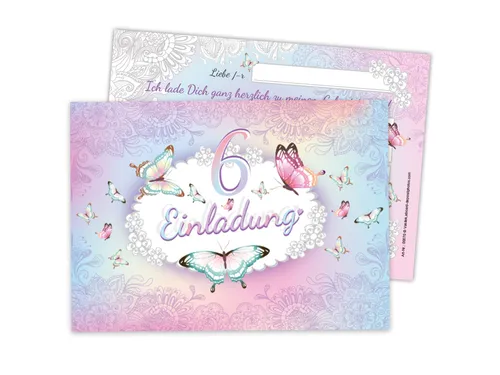 LIMONIA Einladungskarten Schmetterling Einladungen zum Kindergeburtstag Blumen Mädchen, Einladungskarten zum 6. Geburtstag