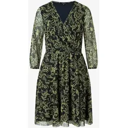More & More Kleid in Schwarz/Grün, Größe 34, Damen - Damen Kleid in A-Form mit floralem Muster und V-Ausschnitt, ideal für besondere Anlässe. Elastische Puffärmel und gesmokte Taille sorgen für eine perfekte Passform.