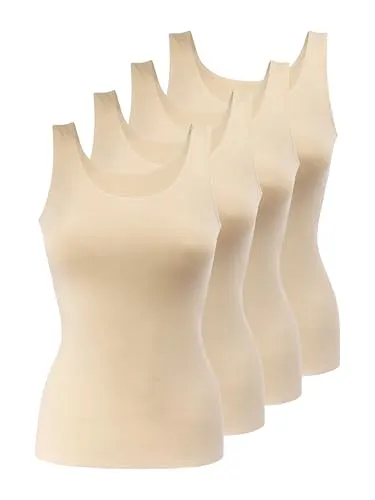 Yenita 4er Pack Damen Seamless Unterhemden, Mikrofaser Tank Tops - Hochwertige Damen Seamless Unterhemden im praktischen 4er Pack. Nahtloses Design für optimalen Tragekomfort und perfekte Anpassung an die Körperform. Vielseitig einsetzbar als Unterhemd oder als sommerliches Top.