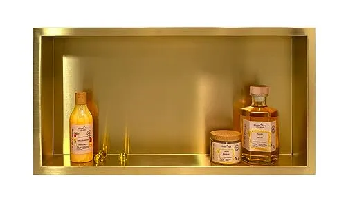 Balneo WALL-BOX ONE - Gold Wandnische aus Edelstahl für Dusche - Elegante Wandnische für Badutensilien, 100% wasserdicht und platzsparend. Hochwertiger AISI 304 Edelstahl sorgt für Langlebigkeit und Korrosionsschutz. Ideal für stilvolle Badezimmergestaltung.