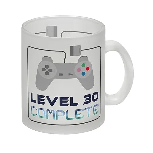 30. Geburtstag Glas Tasse mit lustigem Spruch: Level 30 eine Tasse als ausgefallenes Geburtstagsgeschenk zum 30 für den runden Geburtstag für Frauen und Männer Glas Tasse Der Glas