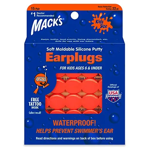 Mack's Soft Moldable Silikon Putty Ohrstöpsel - Kindergröße, 15 Paar - Bequeme kleine Ohrstöpsel zum Schwimmen, Baden, Reisen, laute Veranstaltungen und Fliegen