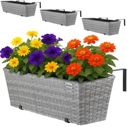 Casaria Blumenkasten 4er Set 11 Liter - Grau - Hochwertige Blumenkästen für Innen und Außen, mit Montagehalterung für Geländer. Ideal zur Begrünung von Balkonen und Terrassen.