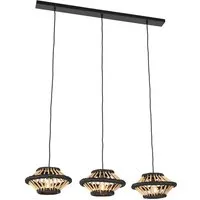 QAZQA Orientalische Hängelampe Bambus 3-Licht - Evalin - Elegante 3-flammige Hängelampe aus Bambus mit orientalischem Flair. Ideal für Esszimmer, Küche oder Homeoffice, sorgt sie für eine gemütliche Atmosphäre und verspielte Lichteffekte.
