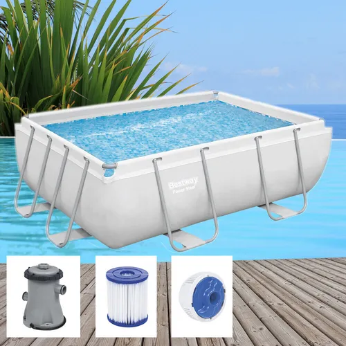 Bestway Power Steel Pool 282x196x84cm mit Filterpumpe - Gartenpool aus robustem TriTech™-Material, inklusive Filterpumpe und Zubehör, ideal für die ganze Familie mit einem Fassungsvermögen von 3.662 Litern.