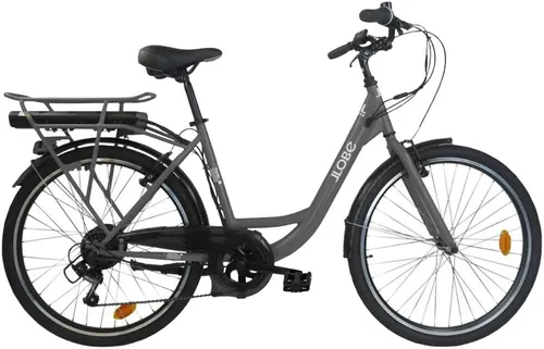 LLOBE City E-Bike 26" Mando, anthrazit - Das LLOBE City E-Bike Mando überzeugt mit einem leistungsstarken Hinterradmotor und einer Reichweite von bis zu 60 km. Ideal für Stadtfahrten, bietet es Komfort und Flexibilität dank der 6-Gang Shimano Schaltung. Perfekt für Pendler und Freizeitfahrer!