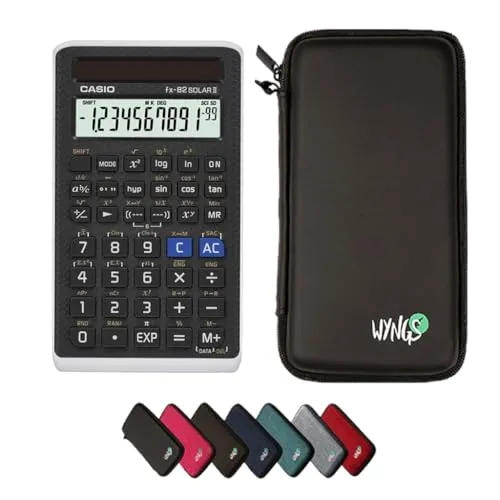 Casio fx-82 Solar II inkl. WYNGS Schutztasche Schwarz - Wissenschaftlicher Taschenrechner - Basic Paket