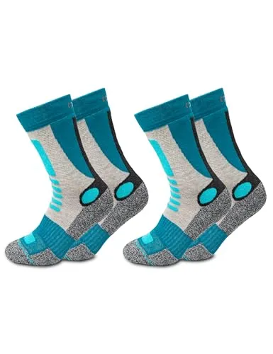 Occulto Damen Wandersocken 2er Pack (Modell: Gerlinde) Türkis-Grau 35-38