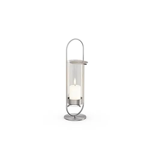 höfats OVAL Candle 35 Silber - Elegantes Windlicht - Kerzenständer für Stumpenkerzen bis 10 cm, vielseitig einsetzbar zum Aufstellen oder Hängen, mit leicht zu reinigender Wachsauffangschale und durchdachtem Design.