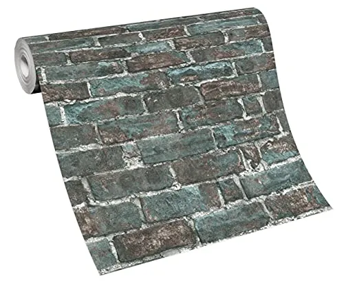 Erismann 6318-18 Vlies Tapete Bruchstein Mauer Ziegelstein petrol braun grau brick Imitations 2 Industrial Loft