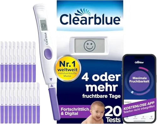 Clearblue Fruchtbarkeits-Ovulationstest-Set - 20 Tests + 1 digitaler Testhalter, doppelte Chancen schwanger zu werden und einfache Ablesbarkeit