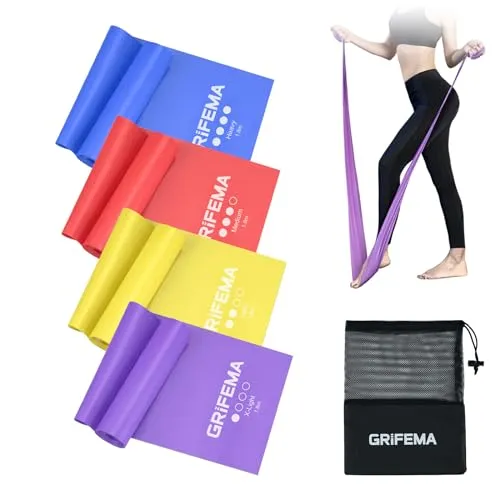 GRIFEMA Fitnessbänder 4er Set – Gymnastikbänder mit Widerstand - Ideal für Krafttraining und Yoga: Die 4 Fitnessbänder in verschiedenen Widerstandsstufen sind perfekt für ein effektives Ganzkörpertraining. Hergestellt aus hochwertigem TPE, leicht zu transportieren und ideal für Zuhause oder unterwegs.