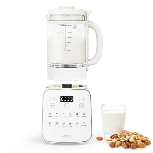 Livatro Nussmilchbereiter 12-in-1 – Der vielseitige Sojamilchmaker - Bereiten Sie frische Nussmilch in nur wenigen Minuten zu Hause zu – ganz ohne Zusatzstoffe. Mit 12 Programmen, 1,5 Litern Kapazität und Selbstreinigungsfunktion ist dieser Sojamilchbereiter ideal für die ganze Familie.