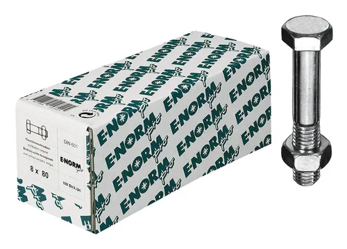 E-NORMpro Sechskantschraube mit Mutter M16 x 90 mm - (VPE: 25 Stück) - Hochwertige Sechskantschrauben mit Mutter, galvanisch verzinkt für optimalen Korrosionsschutz, ideal für Bau- und Montageprojekte.