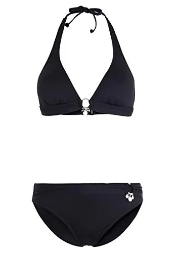 s.Oliver Damen Bikini schwarz 36 (S) C/D - Bikini-Set für Damen mit herausnehmbaren Kissen, regulierbarem Top und stilvollen Accessoires zwischen den Cups und an der Hose.
