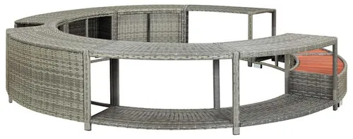 vidaXL Whirlpool-Umrandung Grau Poly Rattan - Elegante Whirlpool-Einfassung aus Poly-Rattan mit integriertem Stauraum. Robuster Stahlrahmen und witterungsbeständiges Eukalyptus-Hartholz sorgen für Langlebigkeit und modernen Komfort im Poolbereich.