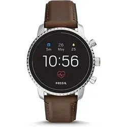 Fossil Explorist HR 45 mm silber am Lederarmband braun [Wi-Fi, 4. Generation]