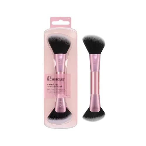 Real Techniques Schräger Fächerpinsel, doppelseitiges Make-up-Tool für Rouge, Bronzer & Kontur, 2-in-1 Pinsel für Flüssig-, Creme- & Puderprodukte, vegan, tierversuchsfrei, reisefreundlich, 1 Stück