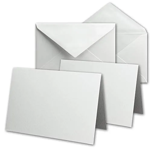 DIN B6 Karten-Set aus 25 Klapp-Karten blanko mit 25 Brief-Umschlag und 25 Falt-Blatt - Struktur-Leinenpapier - Vintage Grußkarten-Set - von Ihrem Glüxx-Agent