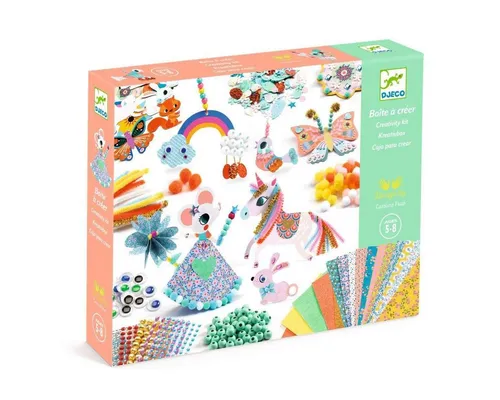 DJECO Kreativset Kreativbox: Basteln für Kinder ab 5 Jahre - Kreativkästen für Kinder ab 5 Jahren, fördert die Kreativität und Feinmotorik mit sicheren, bunten Bastelmaterialien.