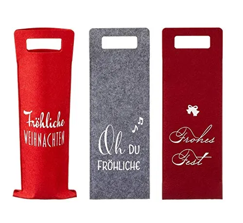 Flaschentüten Wein Filz Tasche Weihnachten Spruch Geschenktasche (3 Stück)