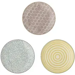 Bloomingville Patrizia Teller Set 3er Ø 16 cm - Farbenfrohes 3er Set aus Steingut für jeden Anlass. Die handgemalten Muster und die robuste Qualität machen diese Teller ideal für Frühstück, Snacks und alltägliches Servieren. Spülmaschinen- und mikrowellengeeignet für flexiblen Einsatz.
