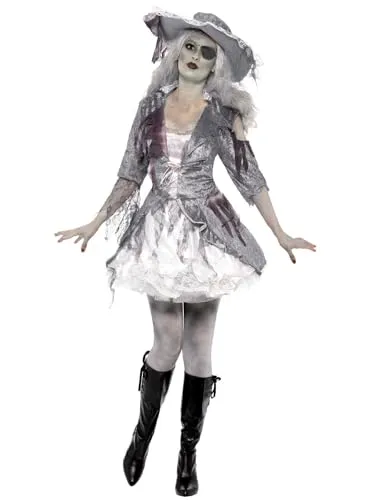 Smiffys Geisterschiff Piratenschatz Kostüm für Damen - Kostüm-Outfit für Erwachsene, inkl. Kleid und Hut, ideal für Halloween und Karneval, aus leichtem Material für angenehmen Tragekomfort und einfaches An- und Ausziehen.