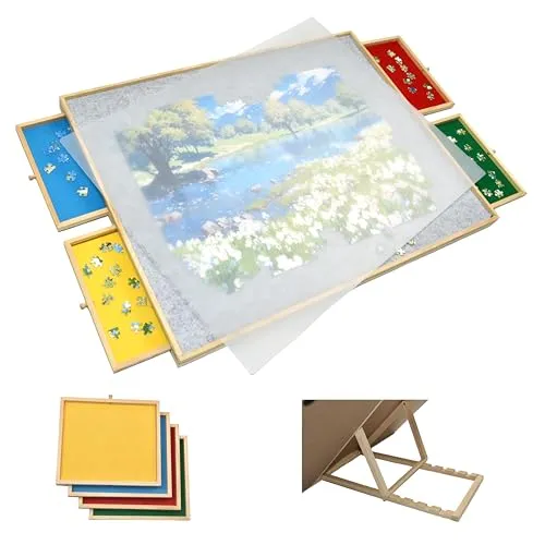 Puzzletisch mit Schubladen & Verstellbarer Neigung – Puzzle Brett für 1500 Teile, rutschfeste Oberfläche, Sortierschubladen, faltbar & stabil – Puzzle Board Holz für Erwachsene & Kinder