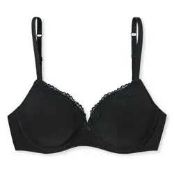 Schiesser Damen Bügel Mit Schale Und Spitze - Pure Cotton BH, Schwarz_157412, 80D EU