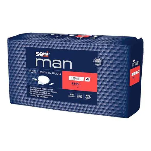 Seni Man Inkontinenzeinlage Extra Plus Level 4 - 15 Stück - Hochwertige Inkontinenzeinlage für Männer, bietet zuverlässigen Schutz und hohen Tragekomfort. Ideal für den täglichen Einsatz.