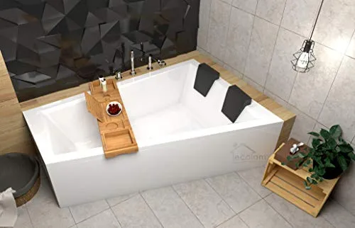 ECOLAM® Badewanne Intima Duo Eckwanne 170x125 cm rechts mit Bambusablage - Große Eckbadewanne 170x125 cm für zwei Personen, inklusive praktischer Bambusablage und komfortablen Kopfstützen. Hergestellt aus pflegeleichtem Sanitäracryl für langanhaltenden Komfort und Eleganz.