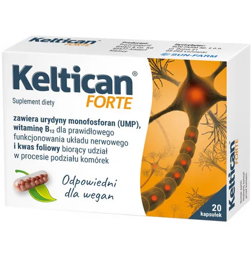 KELTICAN forte DE 1x Box - 20 Kapseln zur Nervenregeneration - Nahrungsergänzungsmittel mit Uridine und Vitamin B12, unterstützt die Nervenregeneration und reduziert Neuralgien, ideal für das Wohlbefinden des Nervensystems.