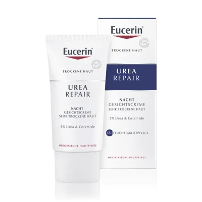 Eucerin Urearepair Gesichtscreme 5% Nacht 50 ml - Medizinische Körperpflege für trockene bis sehr trockene Haut, mit 5% Urea für intensive Nachtpflege und Linderung von Spannungsgefühlen.