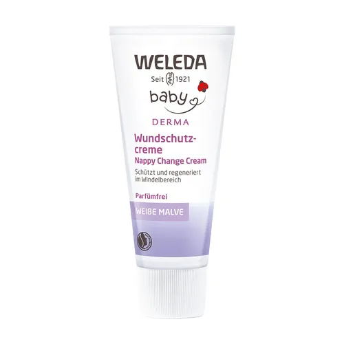 Weleda Baby Derma hautberuhigende Creme 50 ml - Weleda Baby Derma, 50 ml, schützt die zarte Babyhaut und hilft, wunde Stellen zu vermeiden. Ideal für den täglichen Gebrauch beim Wickeln und bildet eine schützende Barriere.