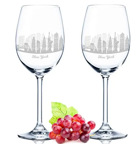GRAVURZEILE Rotweinglas Leonardo 2er Set - Skyline New York - Rotweingläser mit 360° Lasergravur der Skyline von New York, hochwertiges Teqton® Qualitätsglas, ideal als Souvenir oder Geschenk.