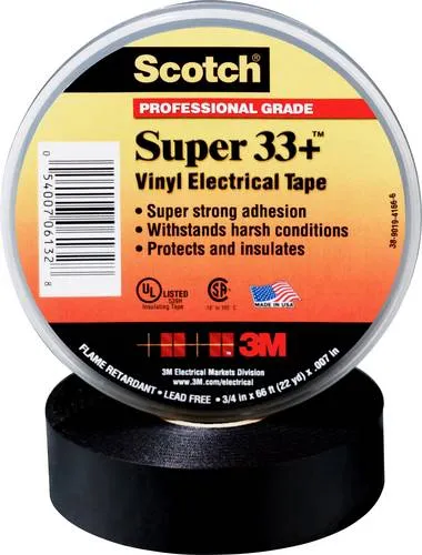 Scotch SUPER33+ Isolierband Schwarz 33m x 25mm - Hochwertiges PVC-Isolierband für vielseitige Anwendungen. Ideal für zuverlässige elektrische Isolierung und Schutz vor äußeren Einflüssen. Flexibel und temperaturbeständig für eine sichere Anwendung.