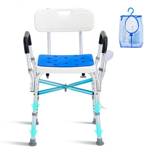 VEVOR Duschstuhl - Höhenverstellbarer Duschsitz mit Armlehnen - Dusch- & Badestühle: Stabiler Duschstuhl mit einer Tragfähigkeit von 181,4 kg, rutschfestem Design und einfacher Montage für mehr Sicherheit und Komfort im Bad.