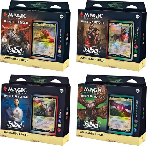 Magic the Gathering Universes Beyond: Fallout Commander Deck Set - Sammelkarten Set mit 400 Karten, umfasst alle 4 Commander Decks in gelb, perfekt für Fans und Sammler ab 13 Jahren.