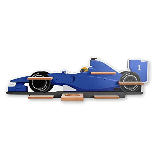 Regal „Rennauto blau“ geeignet für Toniebox und Tonies inkl. 40 Metallplättchen für Flexible Befestigung der Tonie Figuren (Rennauto blau)