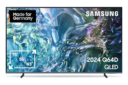 Samsung QLED 4K Q64D 65 Zoll Fernseher - Smart TV mit Quantum Prozessor Lite 4K für optimales Bild und Ton, 100% Farbvolumen und Quantum HDR für lebendige Farben und hohen Kontrast.