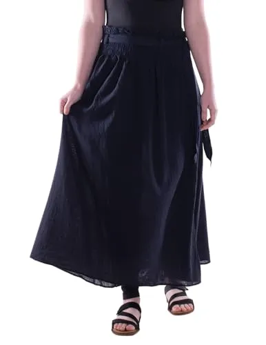 Vishes Alternative Bekleidung - Damen Maxi-Rock 100% Baumwolle Casual elastischer Bund mit Kordel-Zug schwarz