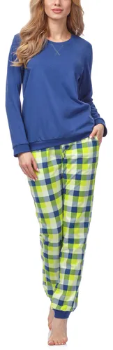 Cornette Schlafanzug Damen Schlafanzug Zweiteiler Pyjama Langarm mit Rundhals Baumwolle 634, Jeans (Meggie)