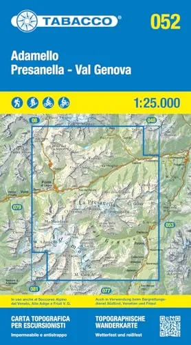 Adamello, Presanella: Wanderkarte Tabacco 052. 1:25000: Alta Val Camonica, Val Vermiglio, Val Genova, Ponte di Legno, Temù, P.so di Gavia, P.so del ... topografiche per escursionisti, Band 52)
