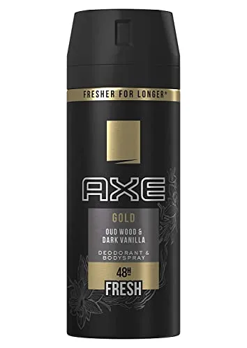 AXE Deodorant/Bodyspray "Gold - Oud Wood & Dark Vanilla" - 150 ml - Erleben Sie den einzigartigen Duft von Oud Wood und dunkler Vanille. Das AXE Deodorant sorgt für langanhaltende Frische und ist ideal für den täglichen Gebrauch.
