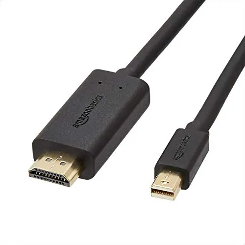 Amazon Basics Mini DisplayPort auf HDMI Kabel, mit vergoldeten Anschlüssen, unterstützt nahtloses Digital-Audio und Full HD-Auflösung, 1.8 m, Schwarz