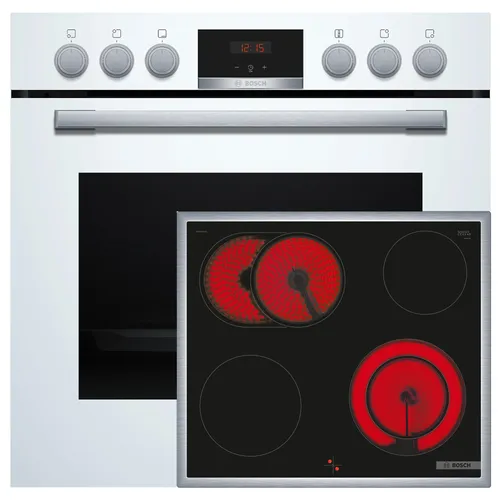 HND411LW63 Herdset mit 5 Heizarten - Sets, modernes Elektrokochfeld mit LED-Display und elegantem Rahmen in Weiß für präzises Kochen und stilvolles Küchendesign.